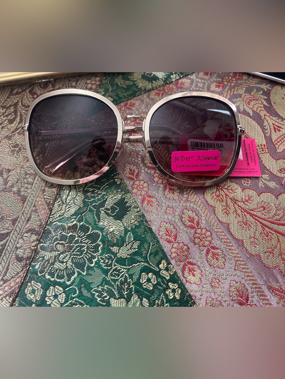 Betsey Johnson Silver Round Sunglasses with Black Gradient Lenses